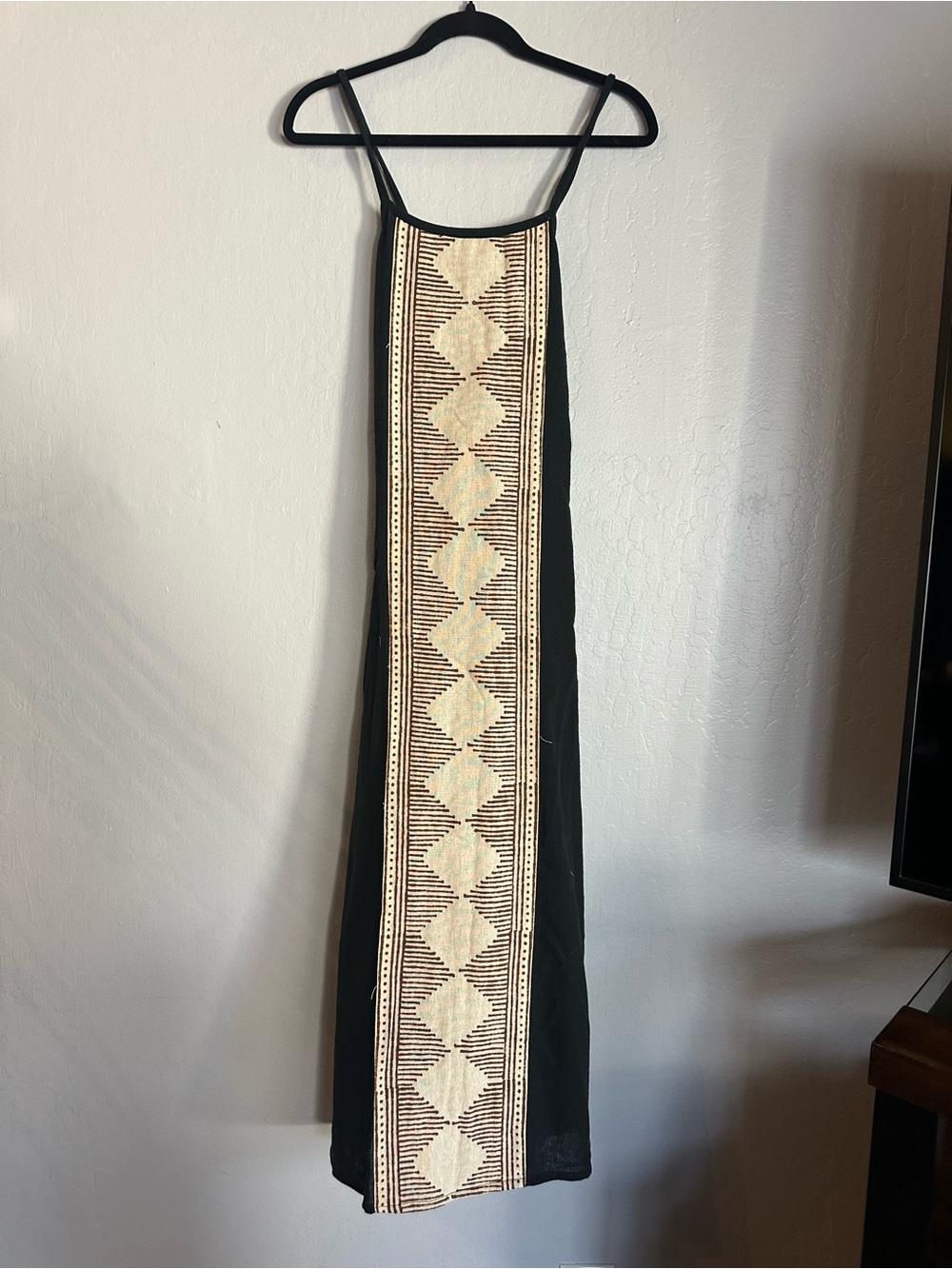 Black Maxi Dress with Cream Print Panel